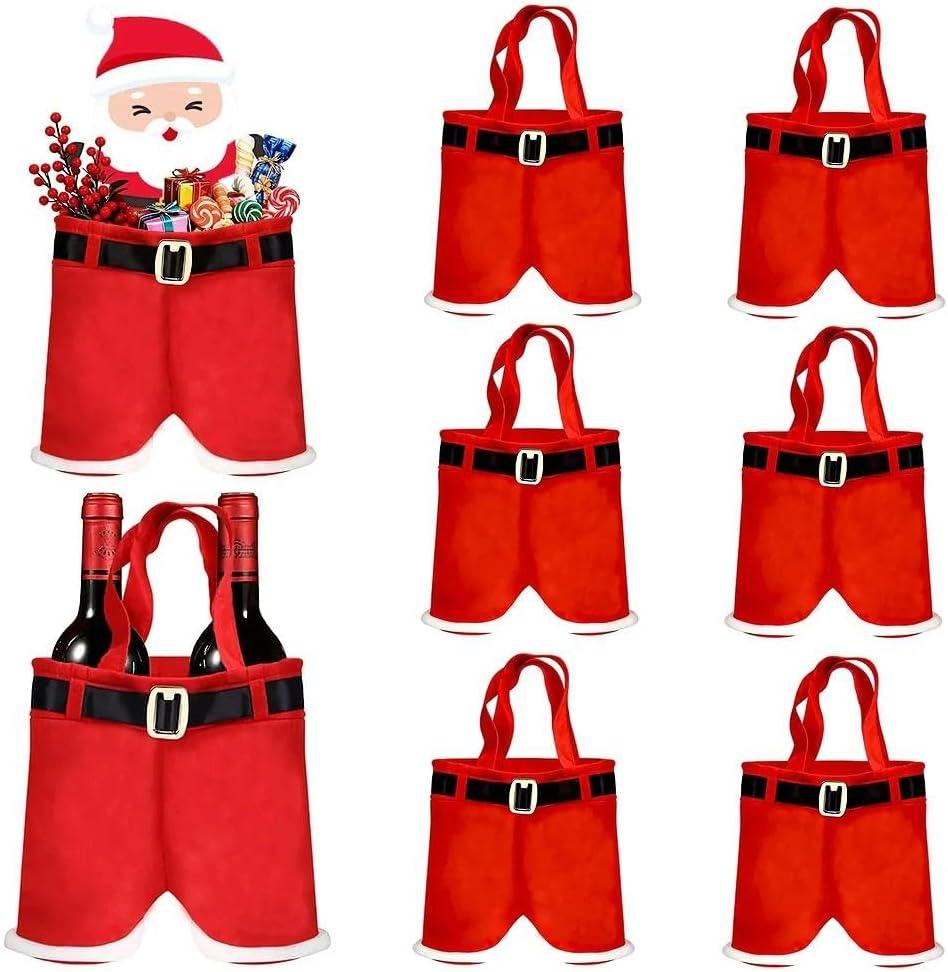 Zonlianxin 8PCS Christmas Decor Santa Pants Style Wine Bottle Gift Bags Lovely Treat Bags Best for Christmas Party Decoration Wedding Supplies Favors New Year(Medium-8P)