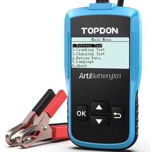 TOPDON AB101 Car Battery Tester 12V Car Battery Load Tester on Cranking Charging Systems, 100-2000 CCA Automotive Alternator Analyzer for Cars/SUVs/Light Trucks with Flooded AGM Gel Types