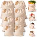 LEAFICO Muslin Cloth Bags with Drawstrings - Set of 8 (S, M, L, XL) - Reusable Natural Cotton Bags for Bulk Food Storage - Canvas Fabric Sachets