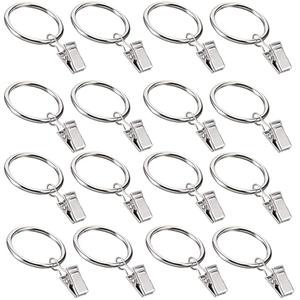 16 Pack Curtain Rings with Clips, Window Clip Rings Curtain Hooks Hangers Clip Rings for Hanging Drapery Drapes Bows, Small 1.26 Inch Diameter, Fits up to 1" Rod, Silver