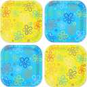 Whaline 40 Pcs Sponge Birthday Party Paper Plate Cartoon Themed Disposable Plate Yellow Blue Ocean Flower Tableware for Spring Summer Birthday Baby Shower Supplies Table Decor, 9 In