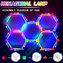 RGB LED Hexagon Garage Lighting Honeycomb Lamps 110-265V for Car Wash Repair Workshop Decor Ceiling Lighting LED Hexagon Lights for Gym Bar Gaming Room, Smart App,Remote Control