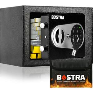 Bostra Fireproof Safe Box with Sensor Light & Fireproof Bag, Money Safe Box with Digital Keypad,Security Safe Box for Home, 0.23 Cubic Small Safe with Keys & Pass Code for Cash Jewelry Silver