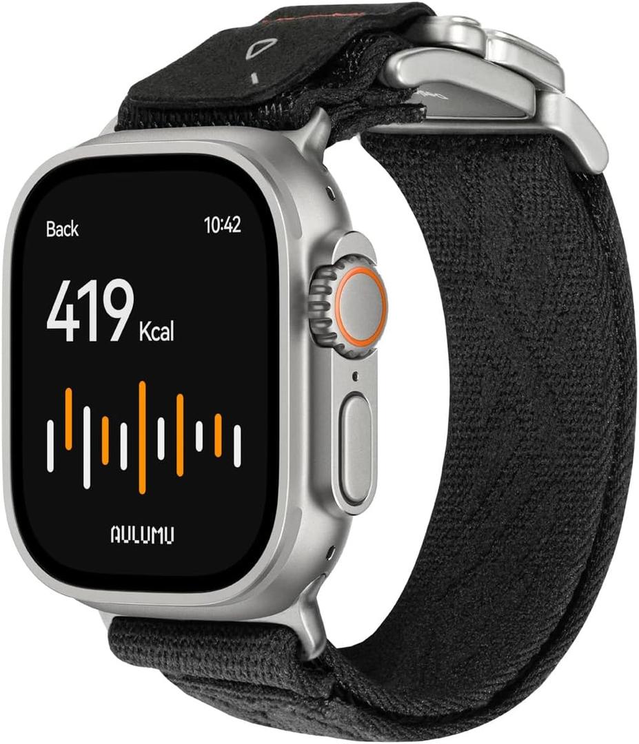 Aulumu C03 Snap Functional Titanium Buckle for Apple Watch Ultra (3/2/1) Nylon Band | Luxury Embossed Texture Knit | Quick-release Design | iWatch Bands for 49/46/45/44MM (Natural Titanium/Black)