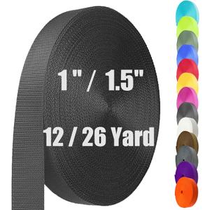 Nylon Webbing 1 Inch, Heavy Duty Nylon Webbing Strap 26 Yard, Durable Strapping for Indoor or Outdoor Gear, DIY Crafting, Repairing (Black, 1"-26 Yard)