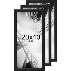 KTKDE 20x40 Picture Frame Set of 3, Poster Frame Wooden Black 40 by 20 in for Pictures and Art Prints, Exhibition, Caffe Large Frame for Photos, best gift, 20x40in - 3 Pack
