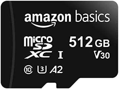 Amazon Basics Micro SDXC Memory Card with Full Size Adapter, A2, U3, Read Speed up to 100 MB/s, 512 GB, Black