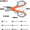 3 x SAMSFX Fishing Heavy Duty Anti-Slip Serrated Edge Scissors Saltwater Freshwater Braid Scissors Braided Line Cutter with Plastic Belt Case Sheath Kit (Enlarge Finger Hole, Gray & Orange Handle)