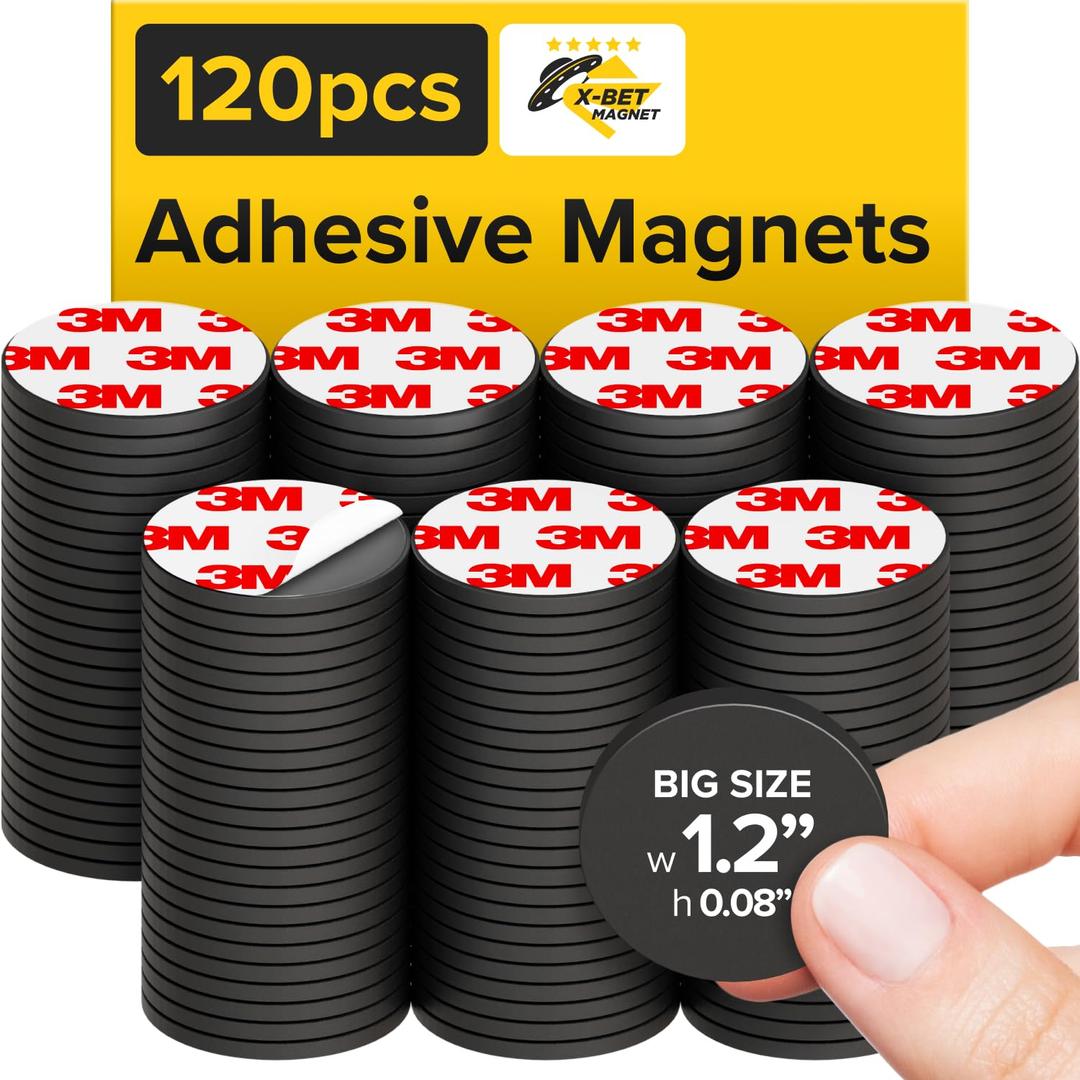 Hyper-Sticky Magnets with Adhesive Backing - (1.2'' x 0.08'', 120 pcs) Strong Magnetic Dots for Whiteboard, Fridge, Crafts - Easy-to-Cut Stickers for Planning and Organization