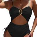 Viottiset Women's Cut Out Drawstring One Piece Swimsuit Cheeky High Cut Bathing Suit (Medium, Black)