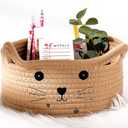 Zopeal Cat Basket Storage Woven Organizer with Ears Easter Decorative Gift Pet Toy Cute Cotton Rope Basket for Gift Cat Dog Toy Bin Nursery Room(8.3 x 4.7 Inch,Khaki)