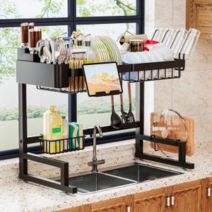 ilvvan Over Sink Dish Drying Rack (Expandable Height/Length) SnapOn Design Large Dish Drainer Storage Counter Organizer 24"  35.5"(L) x 12"(W) x 19"  22"(H)