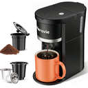 Horavie Small Single Serve Coffee Maker, Fast Brew One Cup Coffee Machine for K Cup and Grounds, 6 to 12 oz. Brew Sizes, Capsule Coffee Machine with Descaling Reminder and Viewing Tank, Black
