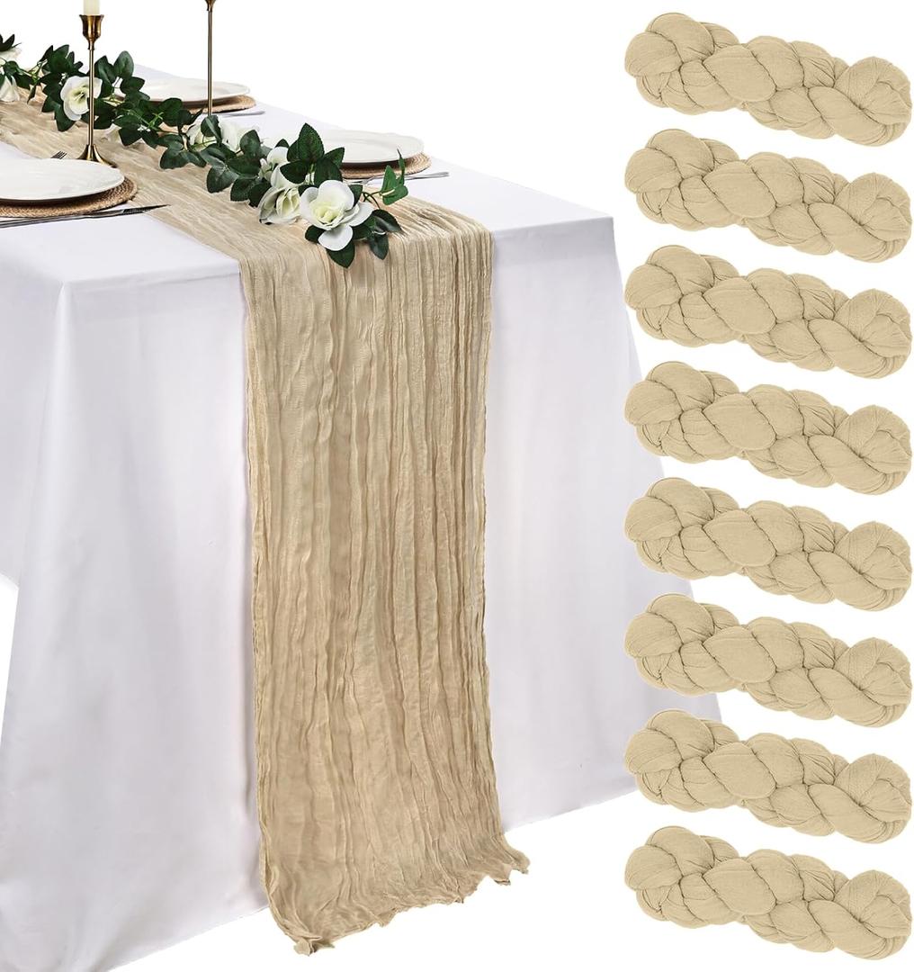 8 Pack Beige Cheesecloth Table Runner 10ft Boho Gauze Fabric 120 Inch Cheese Cloth Table Runner Rustic Sheer for Holiday Baby Shower Party Dcor Home Wedding Decoration