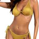 ZAFUL Womens Bikini Bathing Suit Metallic Shiny Two Piece Swimsuits Underwire Cheeky High Cut Triangle Bikini Sets Yellow S