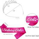 Birthday Girl Sash and Rhinestone Tiara Kit, Silver Letter Hot Pink Birthday Sash Balloons Crystal Silver Tiara Crowns for Girl Birthday Gift Ideas Party Decorations