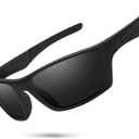 IGnaef Polarized Dark Black Sunglasses for Men Women Sport Wrap Around Style Lightweight UV Protection IF1082