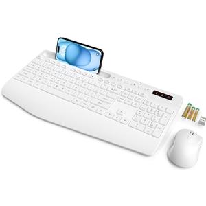 SABLUTE Wireless Keyboard and Mouse, Wrist Rest, Phone Holder, Batteries Included, 2.4G Lag-Free Ergonomic Keyboards Mouse Combo, Silent Keyboard Cordless Set for Computer, Laptop, PC, Windows, White (1 Pack)