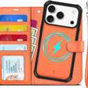 TUCCH Detachable Case Wallet for iPhone 17 Pro (6.3") 2025, Wrist Strap | 4 Card Slots RFID Blocking | Wireless Charging | Stand | 2-in-1 Magnetic | PU Leather | Shockproof Folio Cover | Orange
