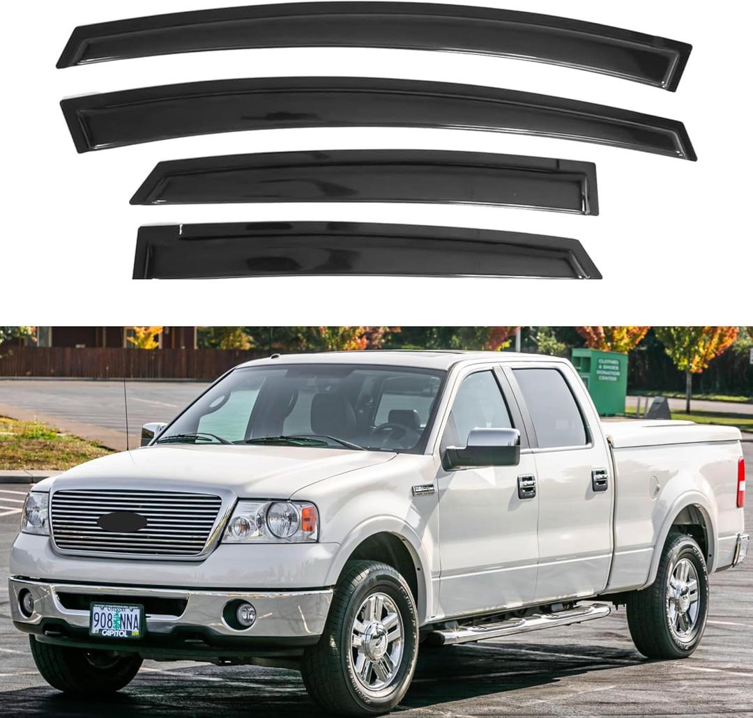 IG Window Visors Fit for 2004-2008 Ford F150 SuperCrew, Out-Channel Rain Guards Vent Wind Deflectors 4PC, Truck Accessories for 2006-2008 Lincoln Mark LT Crew Cab (Full-Size Cabs)