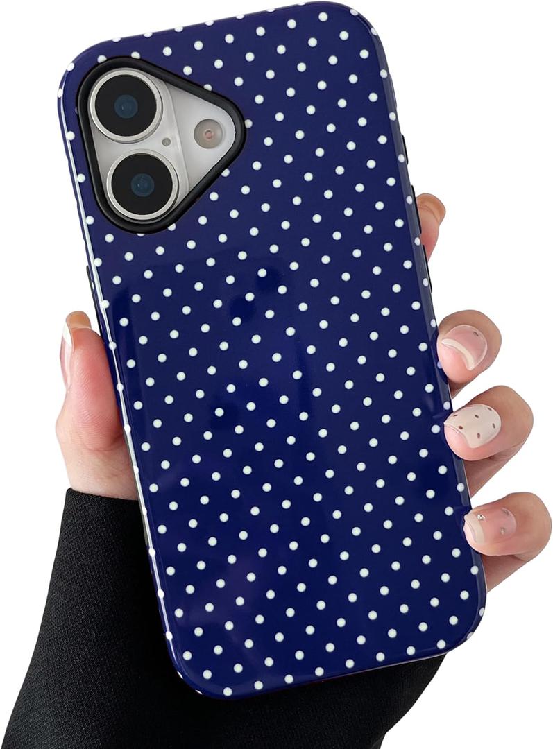ZTOFERA Magnetic Case for iPhone 17, Compatible with Magsafe, Polka Dot Aesthetic Phone Case Cute for Girl Women, Hard PC+Soft TPU Protective Phone Cover for iPhone 17-Navy Blue