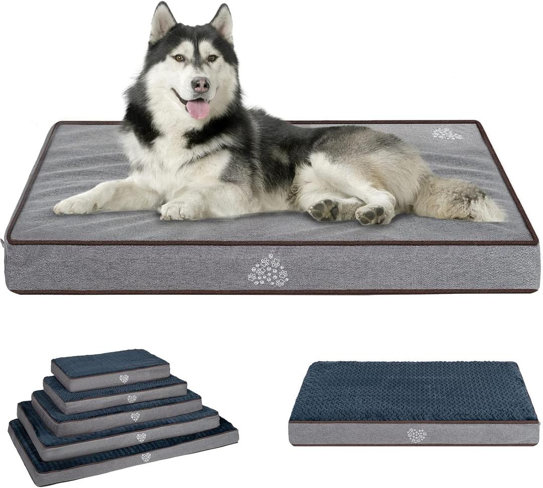 VANKEAN Dog Bed Soft Crate Pad Mat Reversible Warm& Cool, Washable Comfy Kennel Pad with Orthopedic Egg-Crate Foam for Small Medium Large Dogs, Water-Resistant Pet Bed, Grey-XX-Large