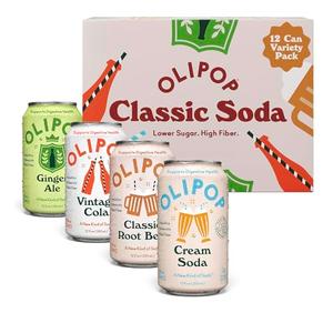 OLIPOP Prebiotic Soda Pop, Classic Soda Variety, Pantry Pack Packed with Prebiotics, Fiber, and Botanicals, Gluten Free, Vegan, GMO Free, 12oz (12-Cans)
