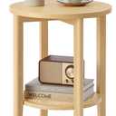 VASAGLE Round Side End Table, 2-Tier Boho Bedside Table with Rattan-Look, 1 Pack