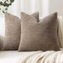 Woaboy Set of 2 Textured Throw Pillow Covers Decorative Soft Accent Square Chenille Pillowcases Neutral Farmhouse Cushions Modern Home Decor for Couch Sofa Bedroom Living Room 24x24 Inch, Taupe Gray