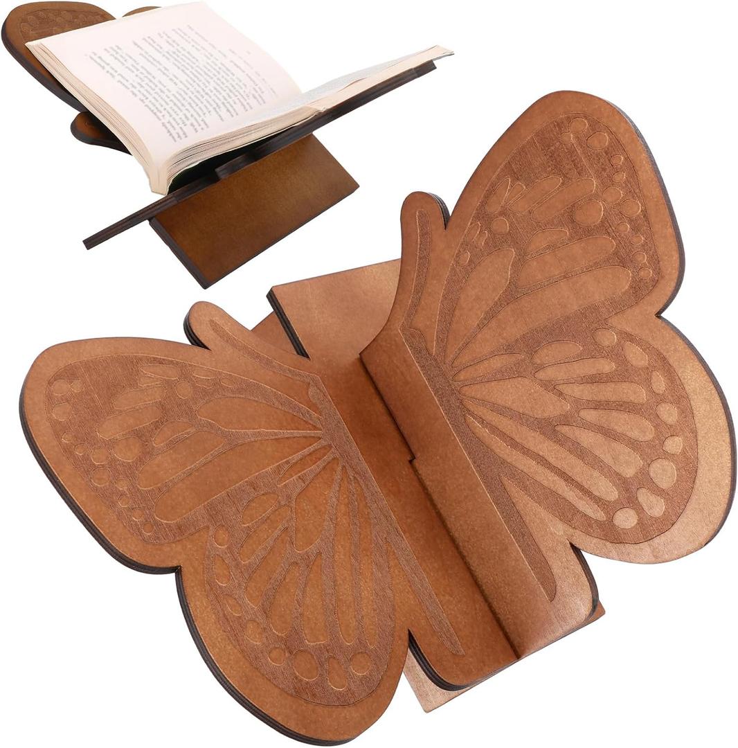 AceOrbit Butterfly Book Stand Gifts Wooden Open Bible Holder Adjustable Wood Bhagwat Geeta Book Stand Holiday Gifts Brown for Magazines Art Quran Textbooks