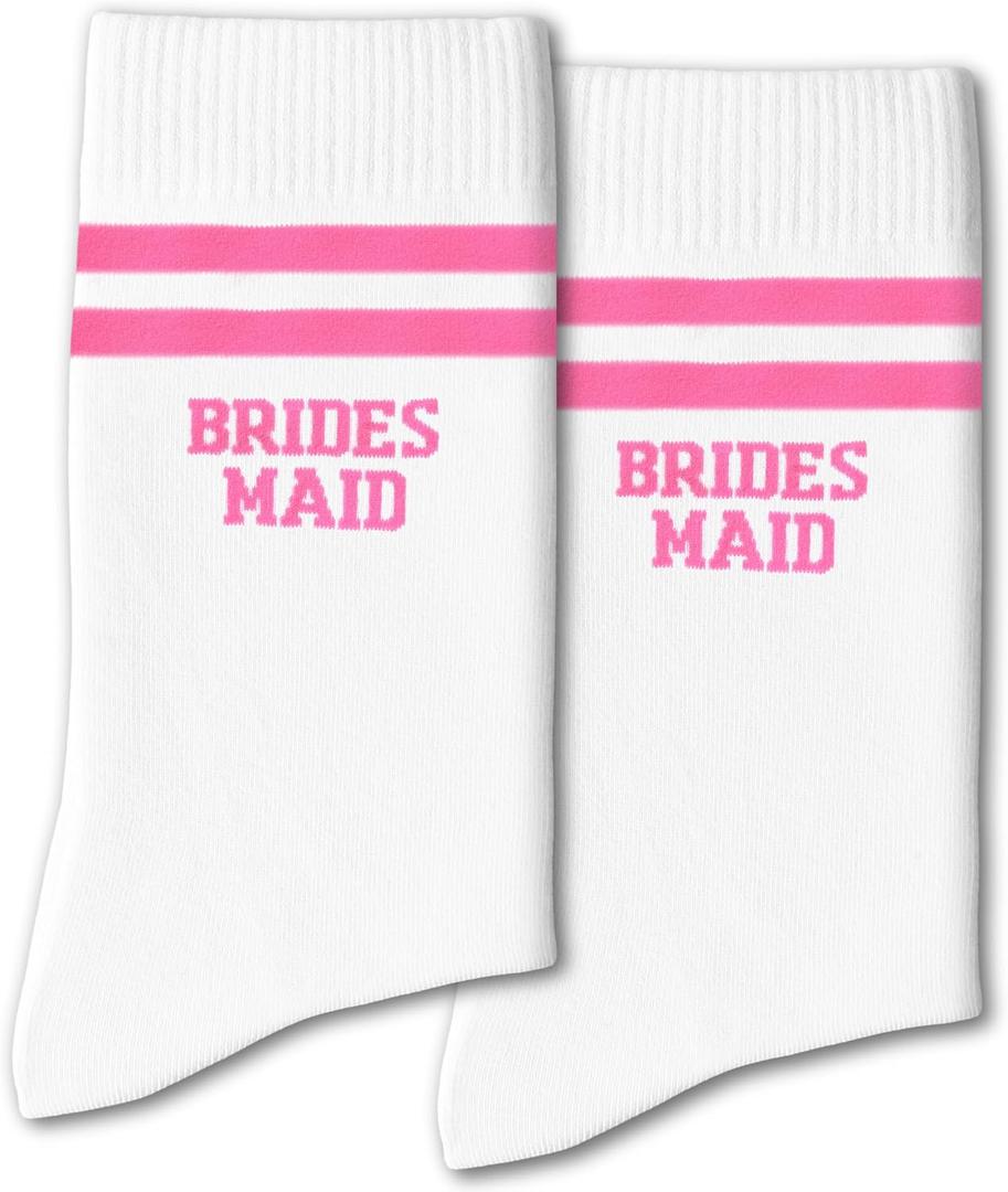 Grace Yonks Bride Socks - Pink and White Striped Wedding Socks for Bridal Shower (White)