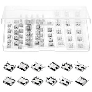 60PCS Micro USB Port Replacement Micro USB Port Kit Female Sockets Connector Repair Replacement Adapter Assortment Set Jack Plug Connector Part for Soldering Repair DIP SMT