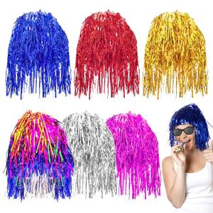 6 PCS Colorful Tinsel Wigs Party Dress, Shiny Wig Costume Cosplay Photo Booth Wigs for Women