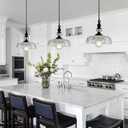 CVKASH Vintage Glass Pendant Light Fixture Black Modern Adjustable Chandelier Hanging Light for Farmhouse Dining Room Kitchen Bedroom Hallway Island