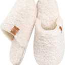 EverFoams Women's Fuzzy Slip-on Slippers Warm Cozy Soft Lightweight Memory Foam Indoor House Shoes (7-8, Cream White)