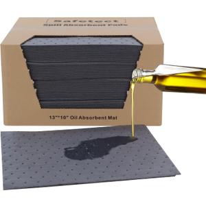 100 Pcs Oil Absorbent Pads - 10"x13" Oil Spill Mats for Garage, Workshop & Auto Repair, Reusable, Fast Cleanup for Oil, Grease & Coolant (Grey, Boxed)