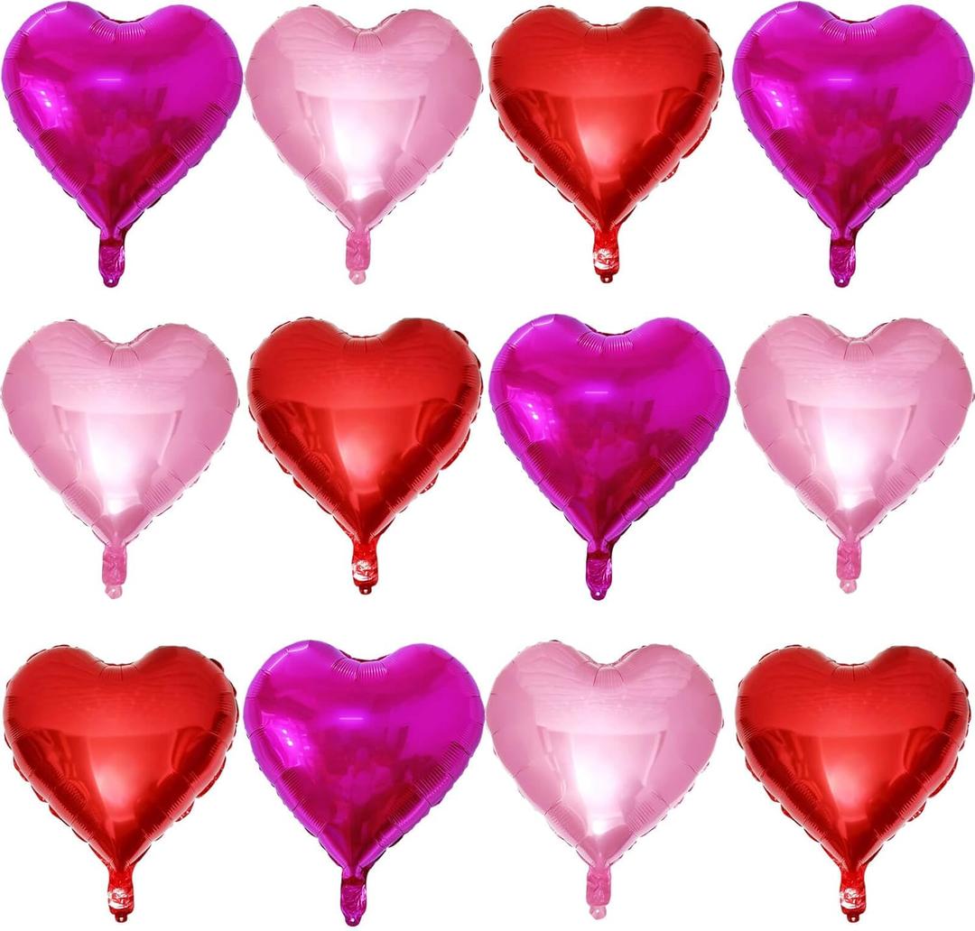 Red Heart Shaped balloons Pack of 12, 18 Inch Hot Pink Love Valentine Balloons Pink Heart Romantic Balloons For Valentines Day Propose Marriage Wedding Bridal Shower Engagement Party Decorations