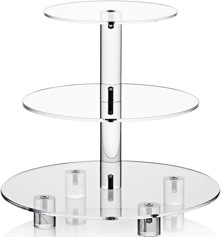 Acrylic Cupcake Stand, Clear Dessert Tower Holder Display with Base for Wedding, Party, Baby Shower, 3 Tier Round, Transparent (Round with BASE)
