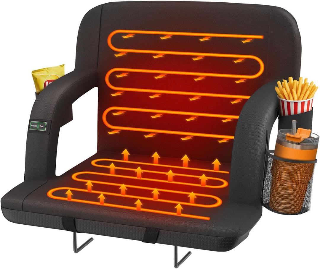 HOPERAN Dual-Sided Heated Stadium Seats for Bleachers with Back Support, 3 Levels Heating Stadium Seating for Bleachers Seat with Backrest, 5 Pockets Portable Stadium Chair for Outdoor, 21"