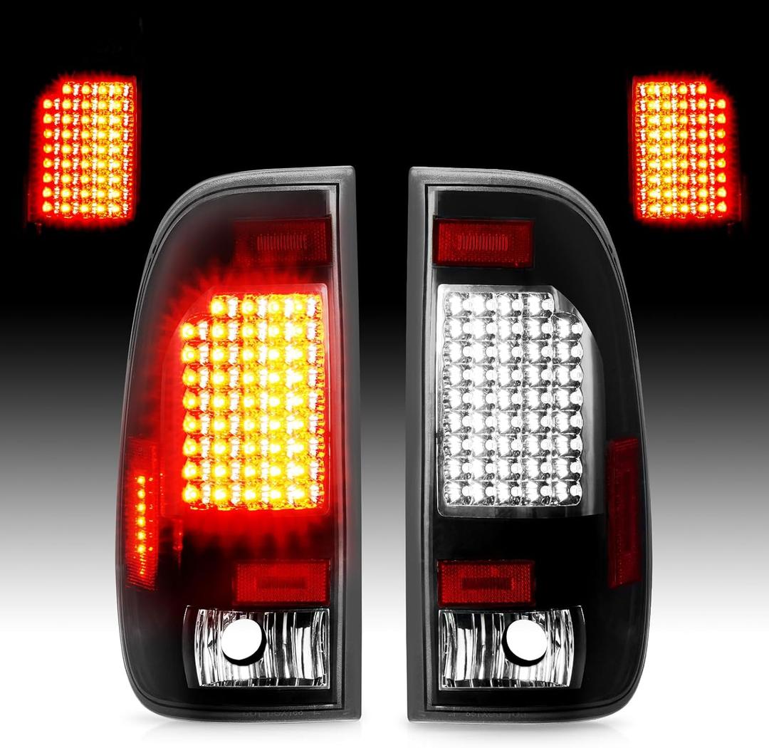 LED Tail Light Fit for 1997-2003 Ford F-150 and 2004 F-150 Heritage, for 1999-2007 F-250 F-350 Super Duty, Rear Brake Lamp Taillight Assembly Clear Lens (Fit Fleetside Models
