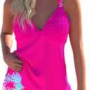 ROSEWE Womens Tankini Bathing Suits, Two-Piece Smocked Swim Dress, Print Swimsuits with Board Shorts (Medium, Hot Pink)