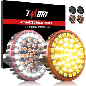 Upgraded 1157 Motorcycle LED Turn Signals (21White + 27Amber) Super Bright Bulbs Compatible for HarleyDavidson Motorcycles Bullet Style Blinker Lamp*2 with 2 Smoke Bullet Lens Covers (1157 (21White + 27Amber))