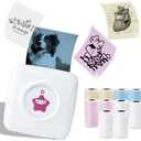 vretti Sticker Printer - TP2-Y Mini Portable Thermal Printer with 10 Rolls Thermal Paper, Inkless Sticker Machine Bluetooth Pocket Printer for iPhone, Study Notes, Pictures, Journal, DIY, Kids Gift