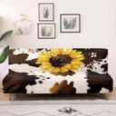 Sunflower Brown Cow Print Armless Sofa Couch Bed Slipcovers with Elastic Bands for Home Living Room Easy to Install Non Slip Futon Dust Cover Machine Washable