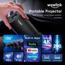 [Built-in Apps & 2026 Upgraded] Mini Projector with WiFi 6 and Bluetooth 5.4 Support 4K 1080P Auto Keystone 180° Rotatable Projector Portable Compatibile with HDMI/TV Stick/Memory Stick/Laptop, Black