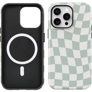 Compatible with iPhone 15 Pro Max Case [Compatible with MagSafe] -Shockproof Protective Slim Soft TPU Cover Phone Case 6.7" (Checkerboard, iPhone 15 Pro Max 6.7")
