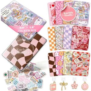 Kaciola 12PCS Inserts Cardstock for E-Reader, and 50PCS Scrapbook Sticker for Clear Case, 6.9"x4.8" Bookish Girlie Theme E-Reader Back Cover Insert Decorating Accessories for Paper White 11th-12th