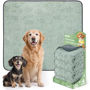 LOOBANI Washable Pee Pads for Dogs: 4 Pack Super Absorbent Reusable Puppy Pads, Leakproof and Waterproof Dog Training Pads Whelping Pads for Potty, Floor, Crate, Couch, Bed and Travel, 30"x34" (Green Dog Element)