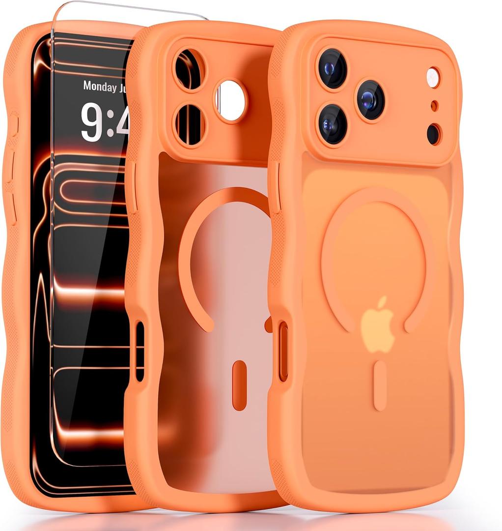 QVLANG Case for iPhone 17 Air, Cute Wave Cover Case, Upgraded[Full Camera Protection][Compatible with Magsafe][Military Grade Protection][Translucent Matte] Phone Case for Women Girls, Orange