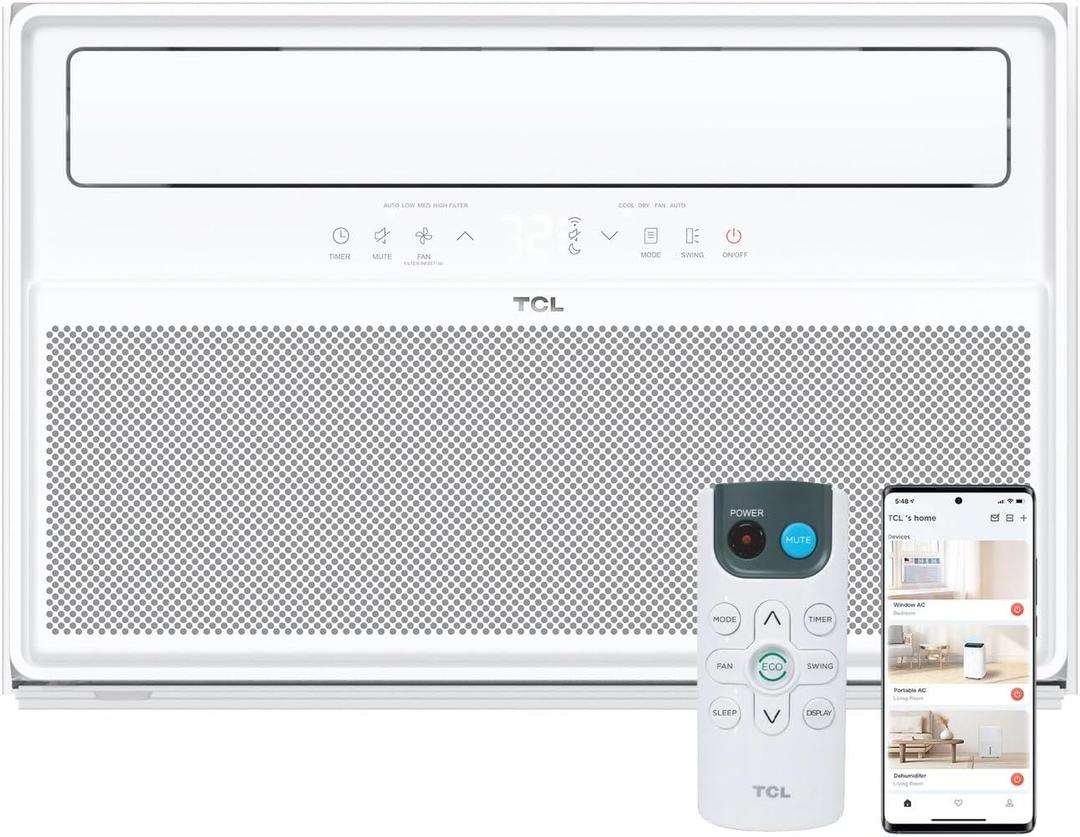 TCL 12,000 BTU Q-Series Smart Inverter Window AC with Heat Pump, Ultra-Quiet, up to 67% Energy Saving, 115V, Compatible with Alexa/Google Assistant/Apple Homekit/Matter, Cools up to 550 Sq. Ft. (White)